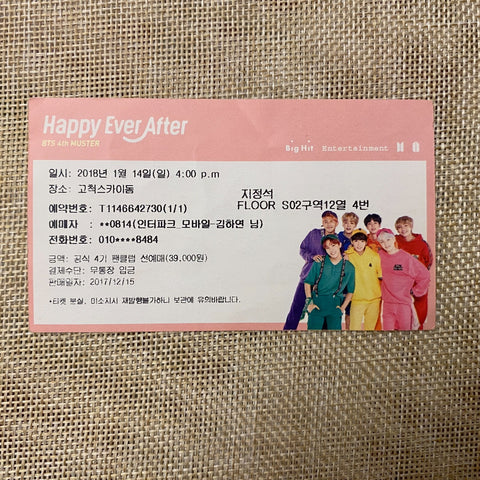 BTS 2018 #1 [ Happy Ever After ] Official Fan Concert Ticket / Mint, Rare / Gift