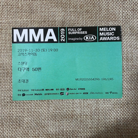 BTS 2019 #2 [MMA Melon Music Awards] Official Concert Ticket / New, Rare / Gift