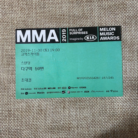 BTS 2019 #1 [MMA Melon Music Awards] Official Concert Ticket / New, Rare / Gift