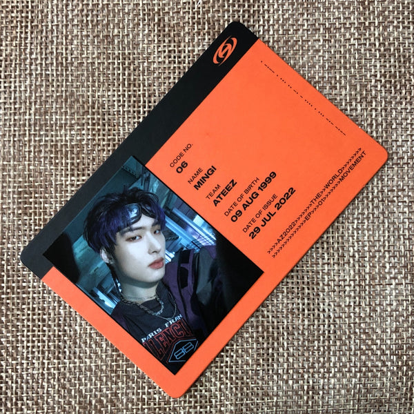 ATEEZ MINGI [THE WORLD EP.1 : MOVEMENT] Official ID Card Photocard, Z Ver / Gift