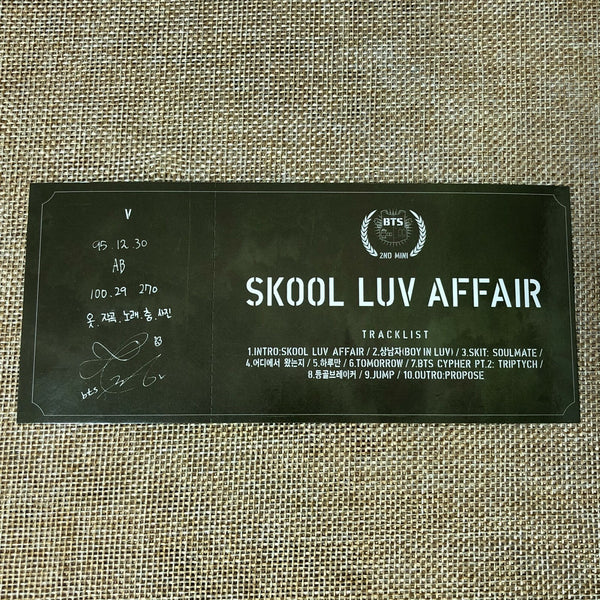 BTS V #2 [ SKOOL LUV AFFAIR ] Official Photocard, 2nd Mini Album / New / Gift