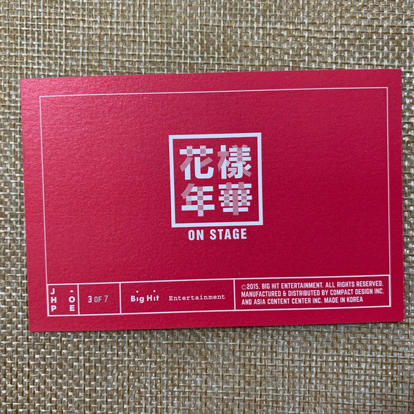 BTS J-HOPE 3/7 [HYYH On Stage 2015 Concert] Official Mini Photocard / New / Gift