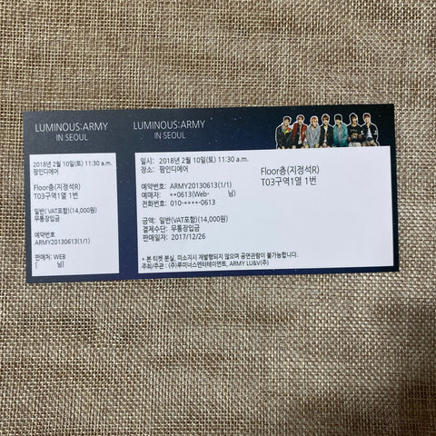 BTS 2018 [ LUMINOUS ARMY Seoul ] Official Concert Ticket / New, Rare / Gift