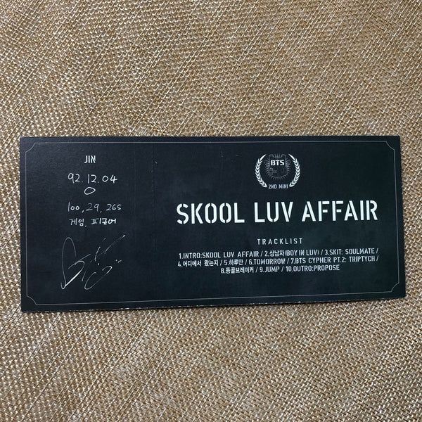 BTS JIN #2 [ SKOOL LUV AFFAIR ] Official Photocard, 2nd Mini Album / New / Gift