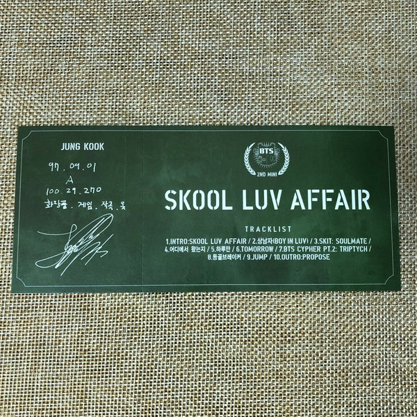 BTS JUNGKOOK #1 [ SKOOL LUV AFFAIR ] Official Photocard, 2nd Mini / New / Gift