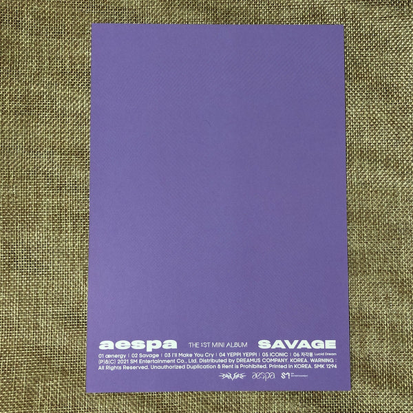 AESPA WINTER [ SAVAGE ] Official Postcard, 1st Mini / New / Gift