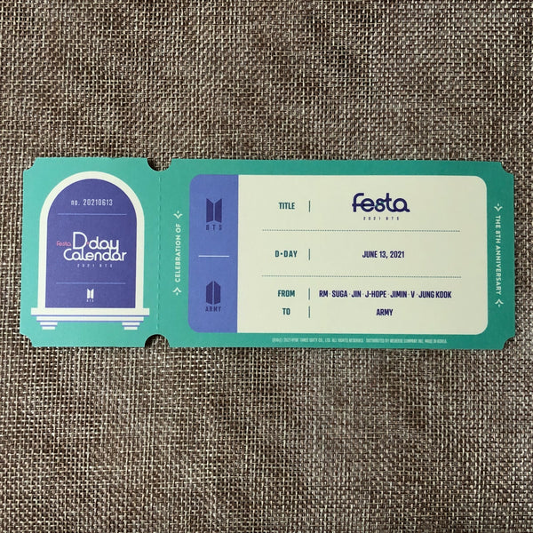 BTS GROUP [ FESTA D-Day Calendar 8th Anniversary ] Official Ticket / New / Gift