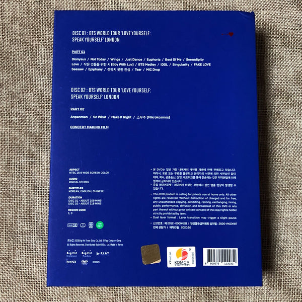BTS [Speak Yourself World Tour London] Official DVD + Photobook + Poster / Gift