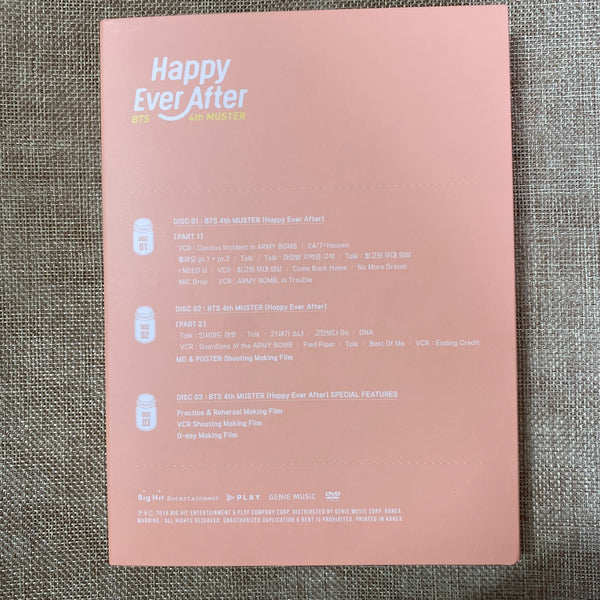 BTS [ 4th Muster Happy Ever After ] Official DVD (En, Ko, Ch) Set No PC/ Mint /G