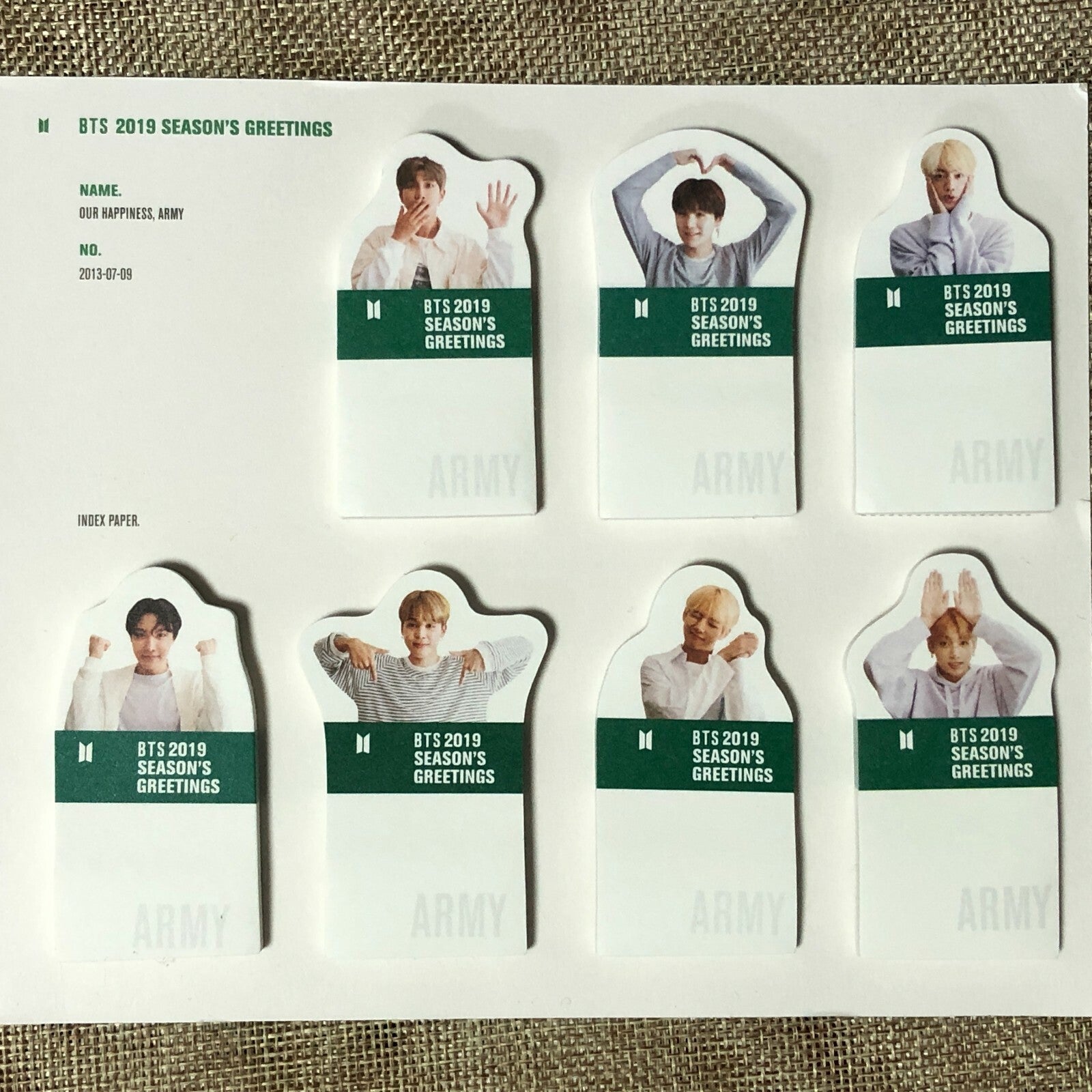 BTS GROUP [2019 Season's Greetings] Official INDEX PAPER SET / New, Rare / Gift