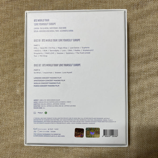 BTS [Love Yourself Europe] Official Blu-Ray + Photobook, 2 Disc / No PC / Gift