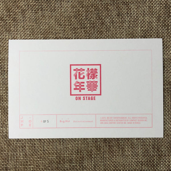 BTS J-HOPE 4/5 [ HYYH On Stage ] Official Postcard Photocard / New / Gift