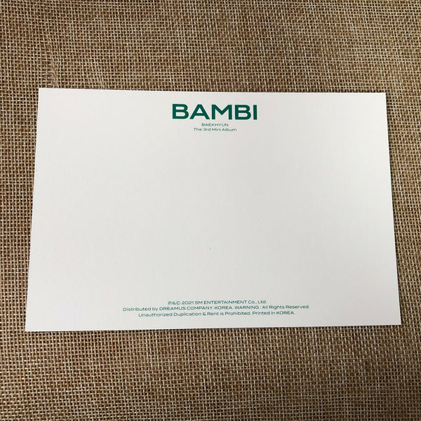 EXO BAEKHYUN #3 [ BAMBI ] Official Postcard, 3rd Mini Album / New / Gift