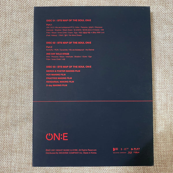 BTS [Map of the Soul ON:E] Blu-Ray + Photobook + Photo Stand + Postcard Set /+G