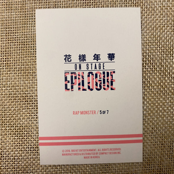 BTS RM 5/7 [ HYYH On Stage Epilogue ] Official Mini Photocard / New / Gift