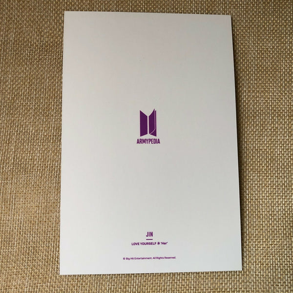 BTS JIN [ Armypedia Love yourself Her ] Official Postcard Photocard / New / Gift