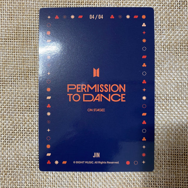BTS JIN 4/4 [PTD PERMISSION TO DANCE ON STAGE Seoul] Mini Photocard / New, Rare