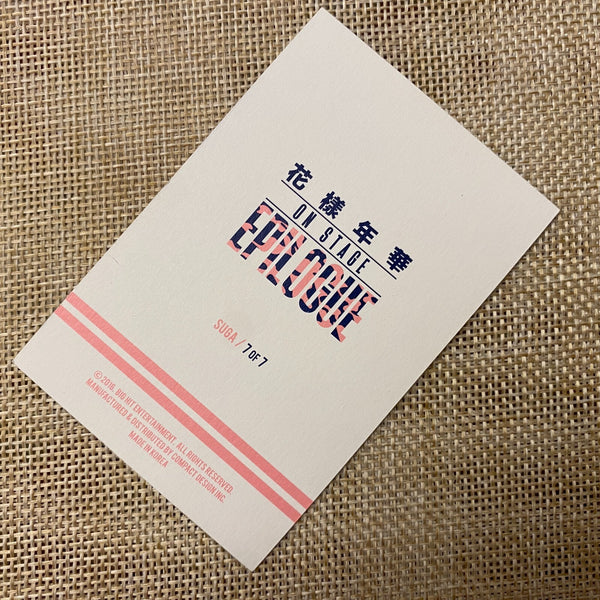 BTS SUGA 7/7 [HYYH On Stage Epilogue] Official Mini Photocard / New, Rare / Gift