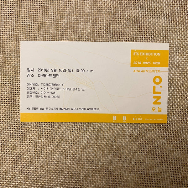 BTS 2018 #1 [  Oh Always Exhibition ] Official Ticket / New, Rare / Gift
