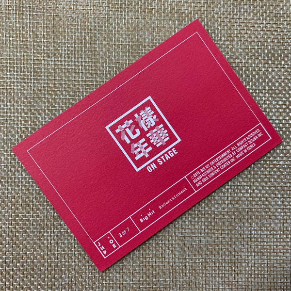BTS J-HOPE 3/7 [HYYH On Stage 2015 Concert] Official Mini Photocard / New / Gift