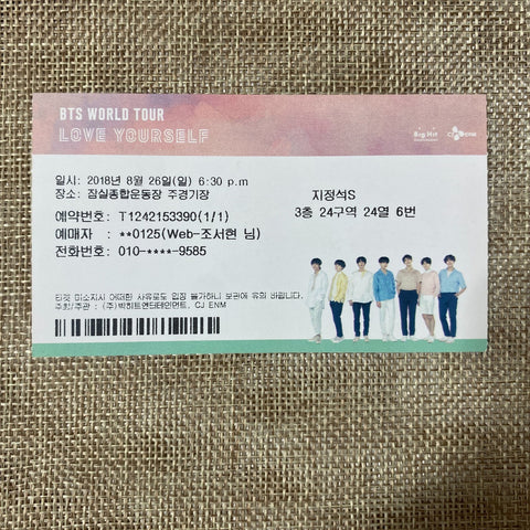 BTS 2018 [Love Yourself Seoul World] Official Concert Ticket / New, Rare / Gift