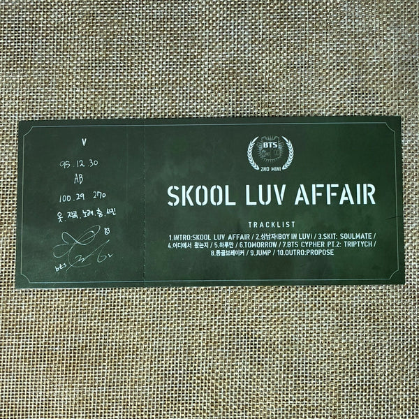 BTS V #1 [ SKOOL LUV AFFAIR ] Official Photocard, 2nd Mini Album / New / Gift