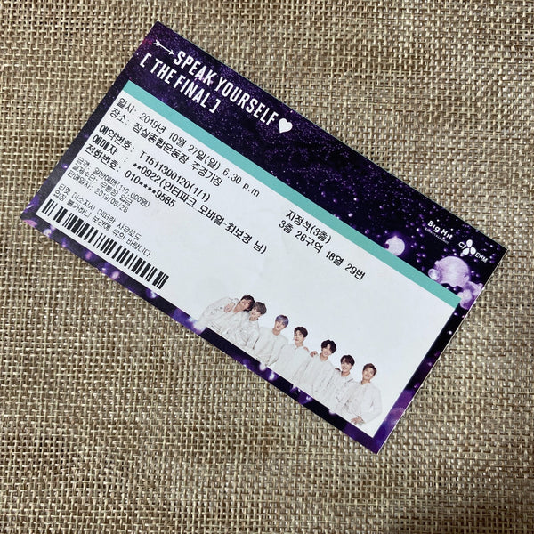 BTS 2019 #2 [Speak Yourself World Tour] Official Concert Ticket / New, Rare /+G