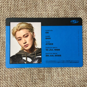 ATEEZ SAN [THE WORLD EP.1 : MOVEMENT] Official ID Card Photocard, A Ver. / Gift