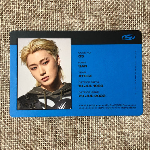 ATEEZ SAN [THE WORLD EP.1 : MOVEMENT] Official ID Card Photocard, A Ver. / Gift