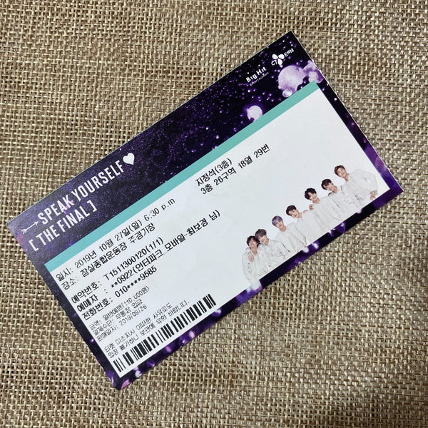BTS 2019 #2 [Speak Yourself World Tour] Official Concert Ticket / New, Rare /+G
