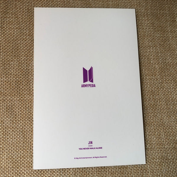 BTS JIN [Armypedia You Never Walk Alone] Official Postcard Photocard / Gift
