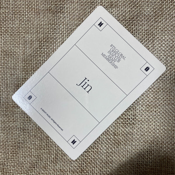 BTS JIN [GLOBAL FANCLUB 9th ARMY MEMBERSHIP KIT] Official Photocard / New / Gift