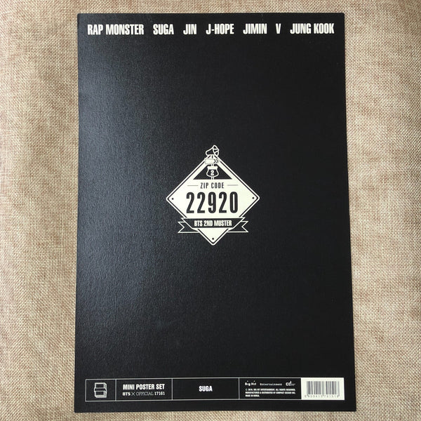 BTS SUGA [ 2nd Muster ZIP CODE 22920 ] Official Mini Poster / New / Gift