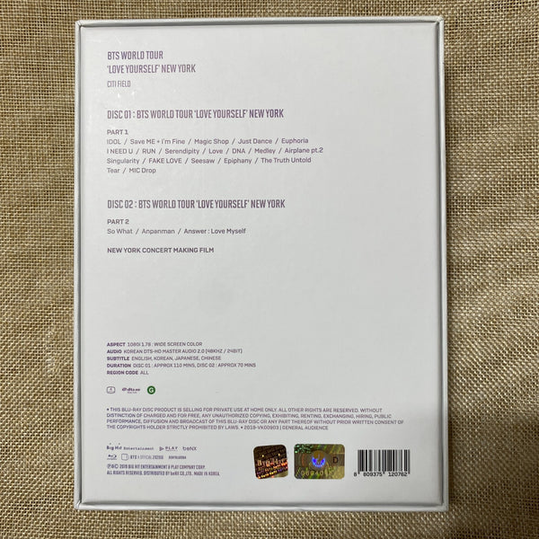 BTS [Love Yourself NEW YORK] Official Blu-Ray / Photobook + 2 Disc, No PC / Gift