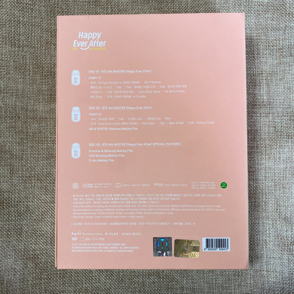 BTS [ 4th Muster Happy Ever After ] Official DVD (En, Ko, Ch) Set No PC/ Mint /G