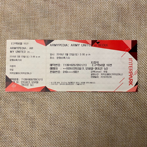 BTS 2019 #3 [ARMYPEDIA ARMY UNITED in SEOUL] Concert Ticket / Mint, Rare / Gift