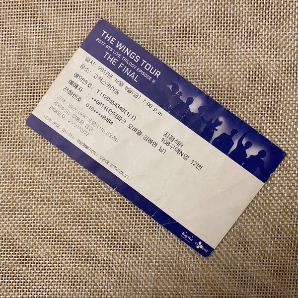 BTS 2017 #1 [The Wings Tour The Final] Official Concert Ticket / Mint, Rare /+G