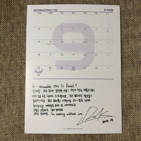 WANNA ONE KANG DANIEL [Nothing Without You] Official Calendar Card / New / Gift