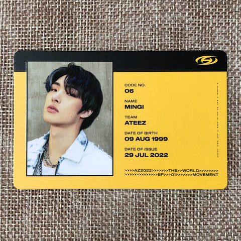 ATEEZ MINGI [THE WORLD EP.1 : MOVEMENT] Official ID Photocard, Diary / Gift