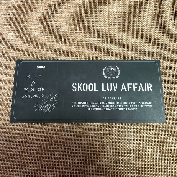 BTS SUGA #2 [ SKOOL LUV AFFAIR ] Official Photocard, 2nd Mini Album / New / Gift