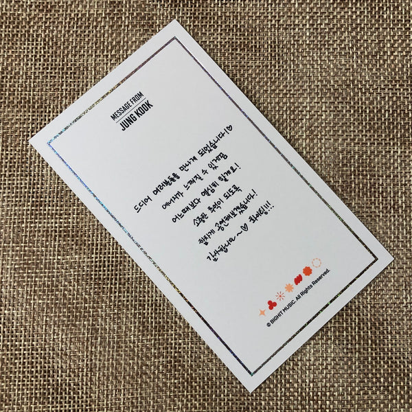 BTS JUNGKOOK [PTD PERMISSION TO DANCE ON STAGE] Official Message Photo Card /+G