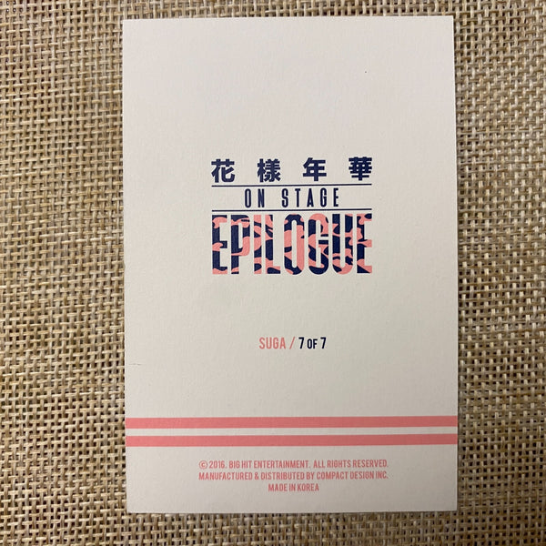 BTS SUGA 7/7 [HYYH On Stage Epilogue] Official Mini Photocard / New, Rare / Gift