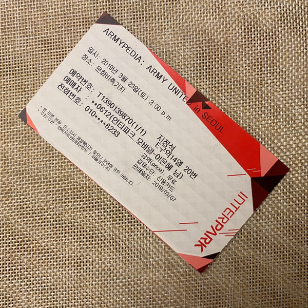 BTS 2019 #1 [ARMYPEDIA ARMY United in Seoul] Official Ticket / Mint, Rare / Gift