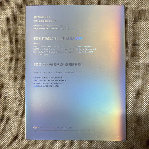 BTS [Love Yourself Europe] Official Blu-Ray + Photobook, 2 Disc / No PC / Gift