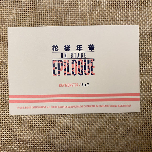 BTS RM 3/7 [ HYYH On Stage Epilogue ] Official Mini Photocard / New / Gift