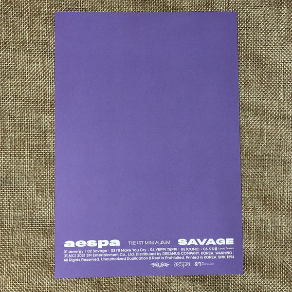 AESPA GISELLE [ SAVAGE ] Official Postcard, 1st Mii / New / Gift
