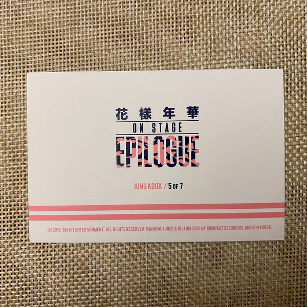 BTS JUNGKOOK 5/7 [HYYH On Stage Epilogue] Official Mini Photocard / New, Rare