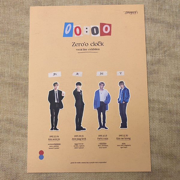 BTS V JIMIN JK JIN [Zero'o Clock Vocal Line Exhibition] Poster Set 12 pcs / Gift