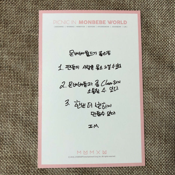 MONSTA X I.M. [PICNIC IN MONBEBE WORLD] Official Fan Meeting Postcard / Gift