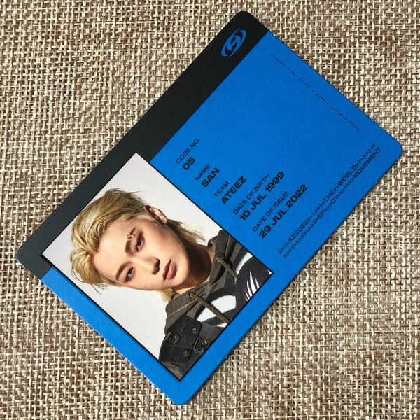 ATEEZ SAN [THE WORLD EP.1 : MOVEMENT] Official ID Card Photocard, A Ver. / Gift